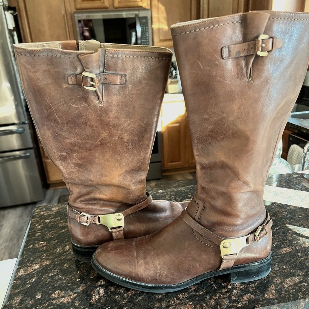 Ecco brand brown leather mid-calf boot with buckle